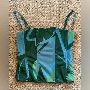 Tiger Mist green and blue corset top